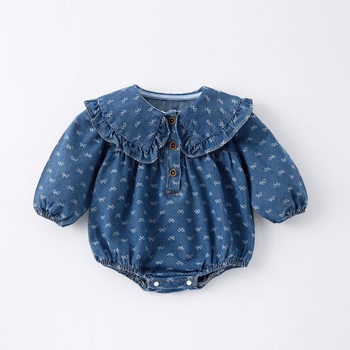 Toddler Denim Romper Triangle-style Crawling Suit Girls One-piece Dress