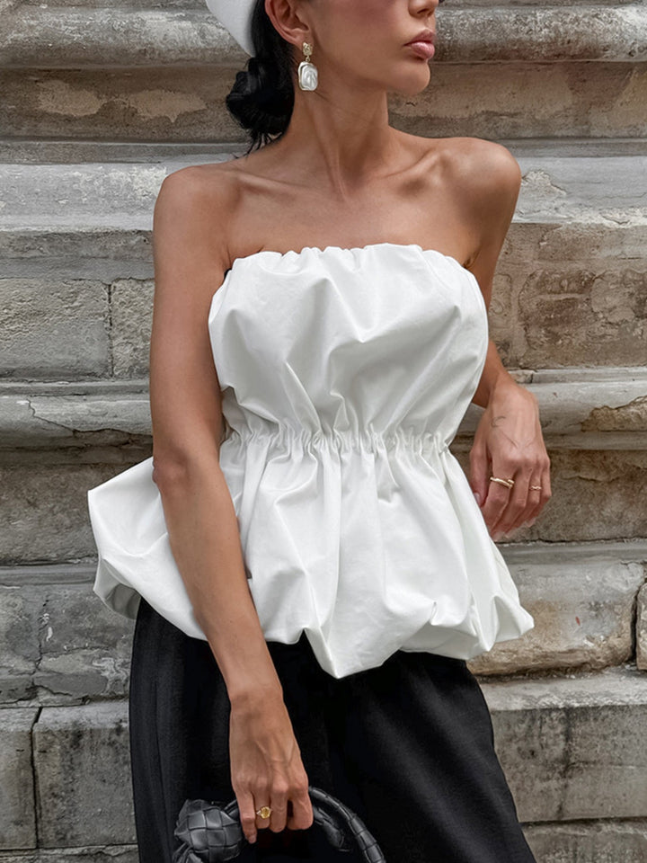 Ruched Bubble Hem Tube Top