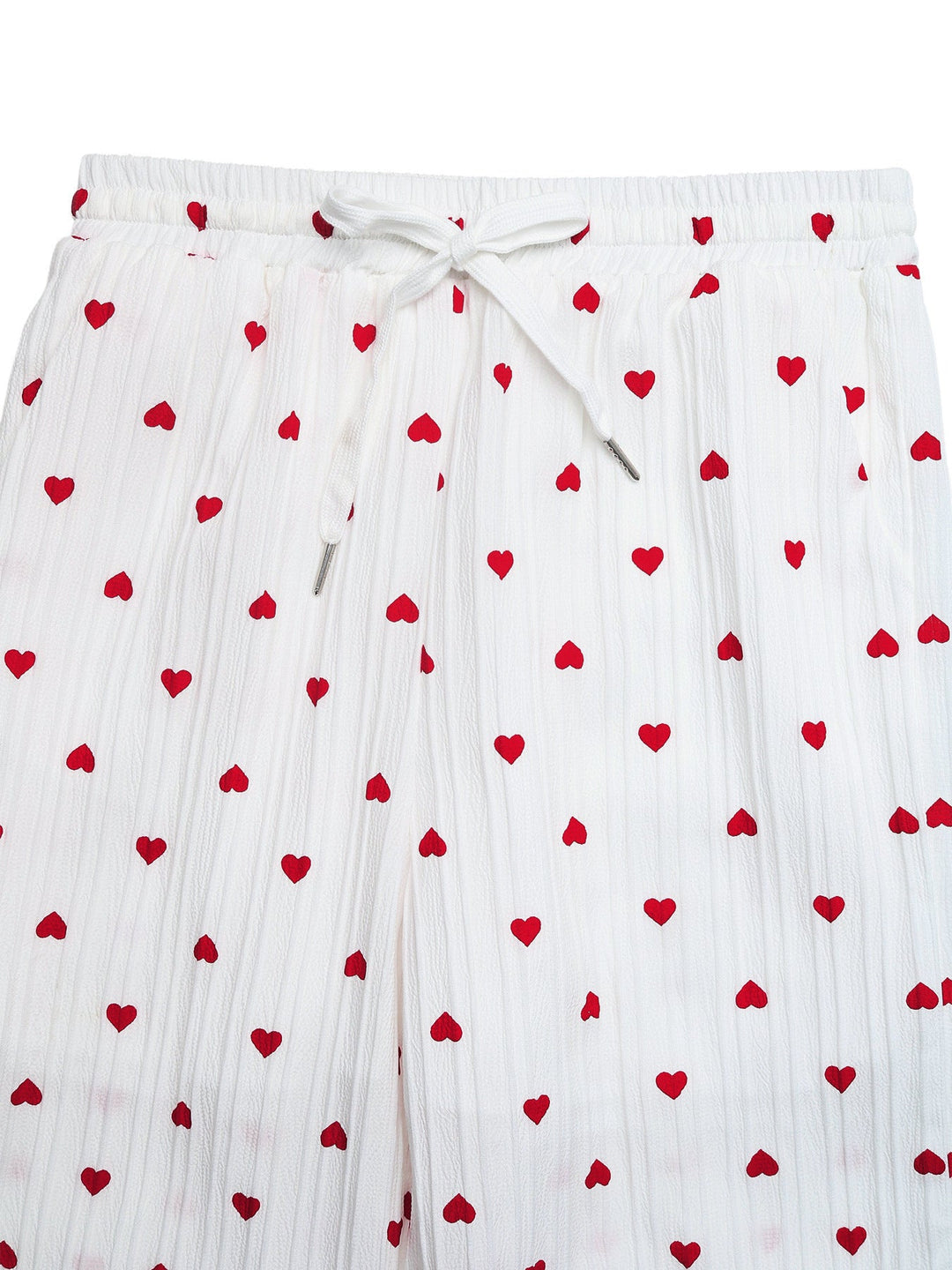 Heart Print Drawstring Waist Wide Leg Pants