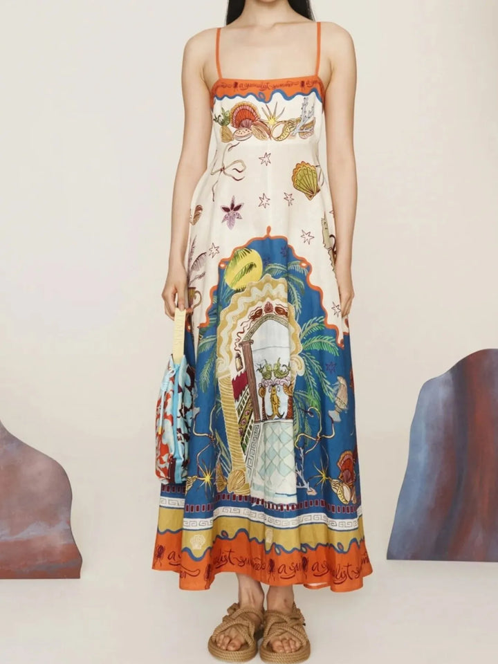 Printed Square Neck Maxi Cami Dress