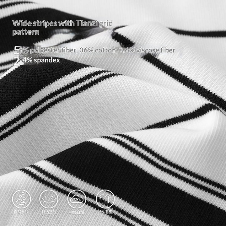 Loose-fitting Polo Shirt With A Lapel Collar Short-sleeved Striped T-shirt