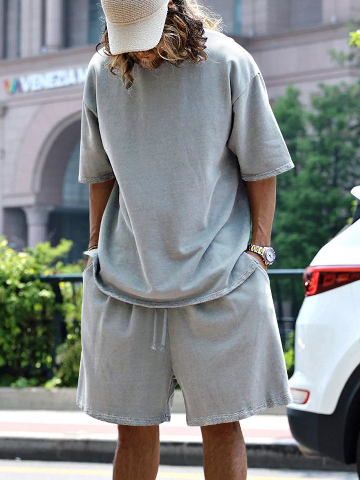 Men's Full Size Relaxed Fit T-Shirt & Shorts Set Plus Size