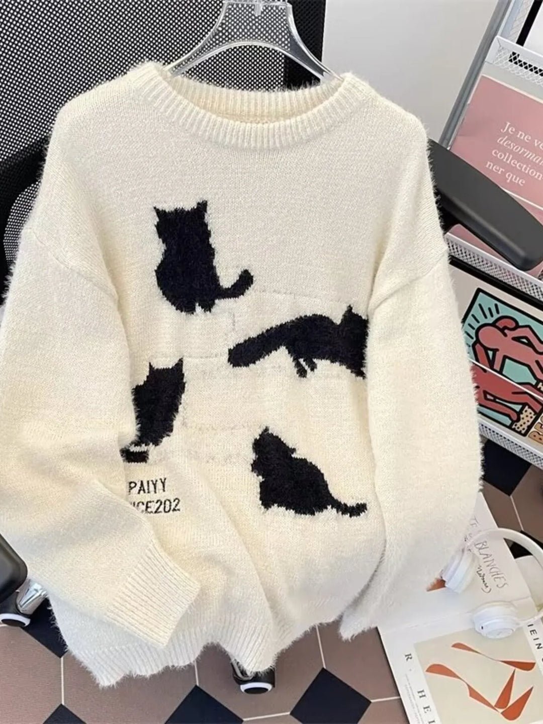 Men's Plus Size Cute Cat Pattern Knitted Pullover