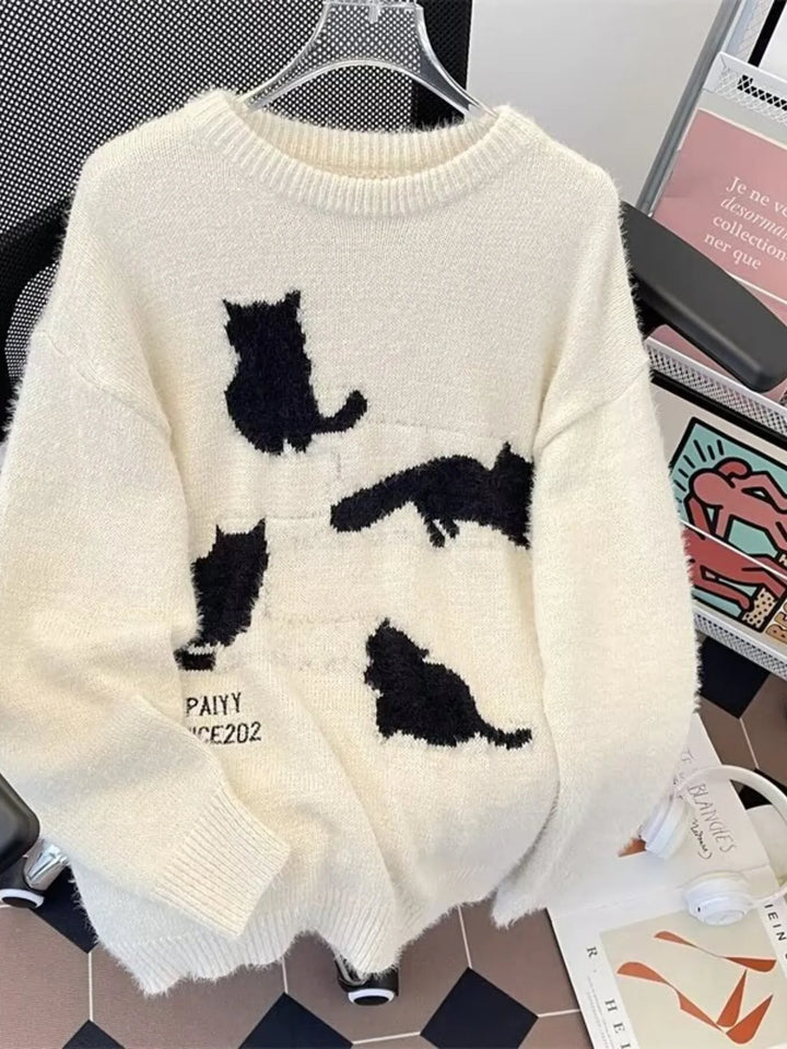 Men's Plus Size Cute Cat Pattern Knitted Pullover
