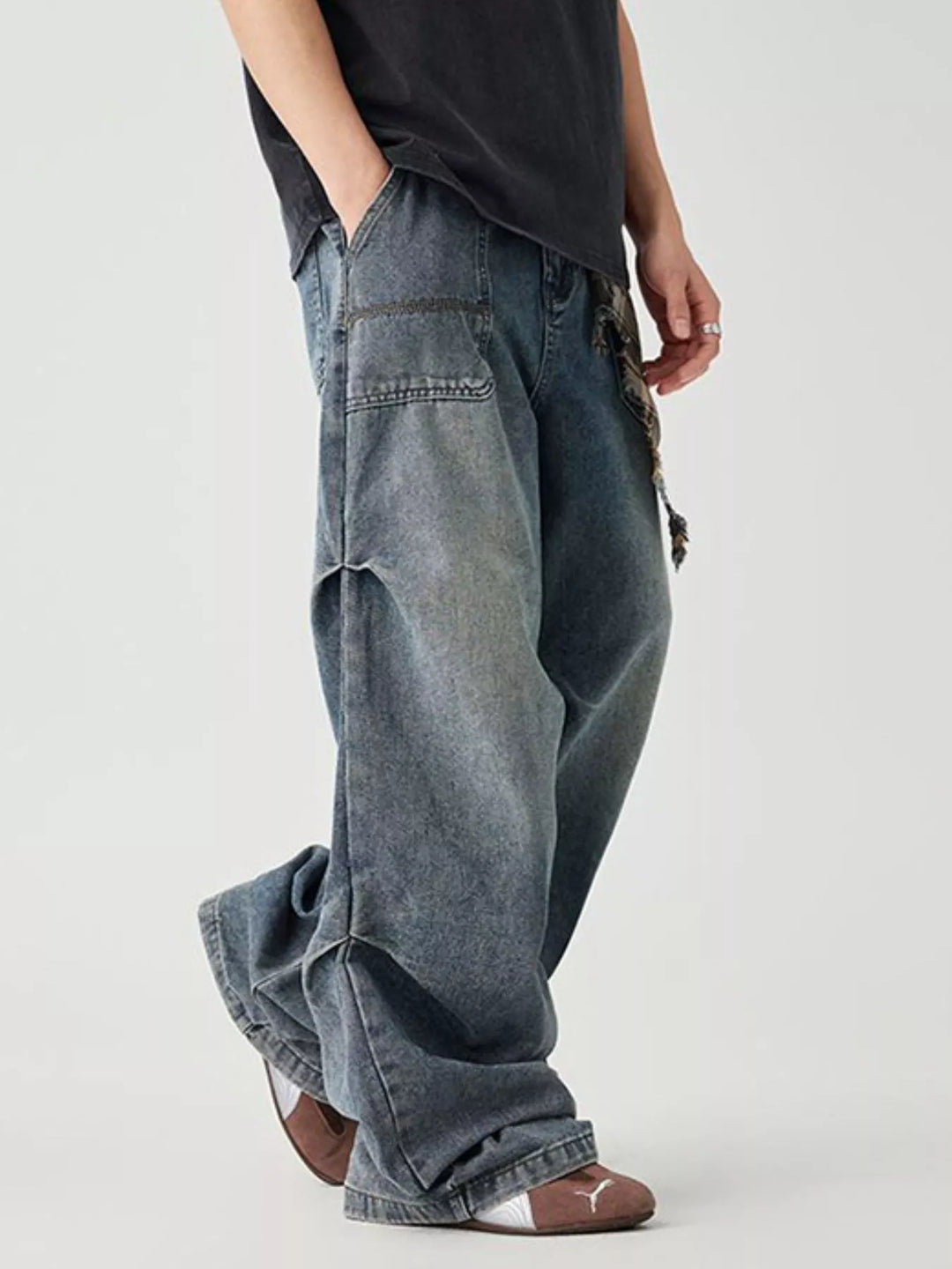 Men's Distressed Wide Leg Jeans
