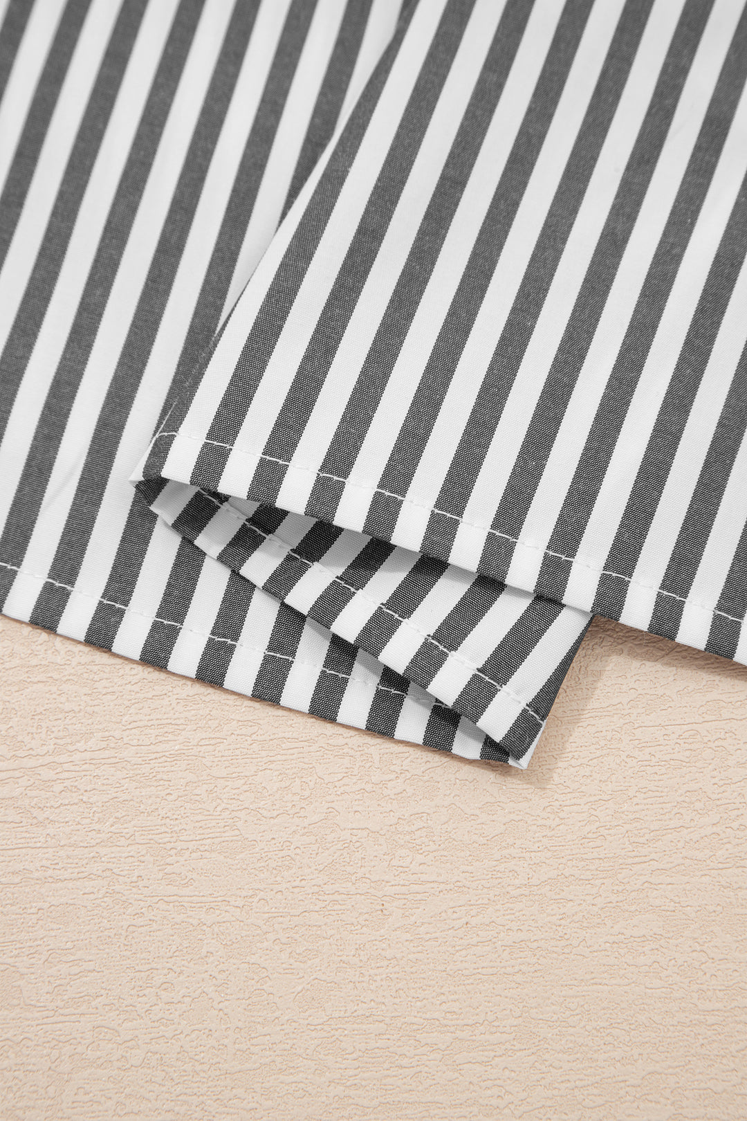 Black Stripe Plus Size V Neck Roll-tab Short Dolman Sleeve Blouse