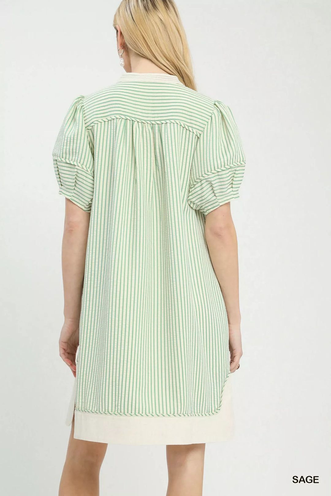 Umgee Pinstripe Shift Dress with Contrast Trim