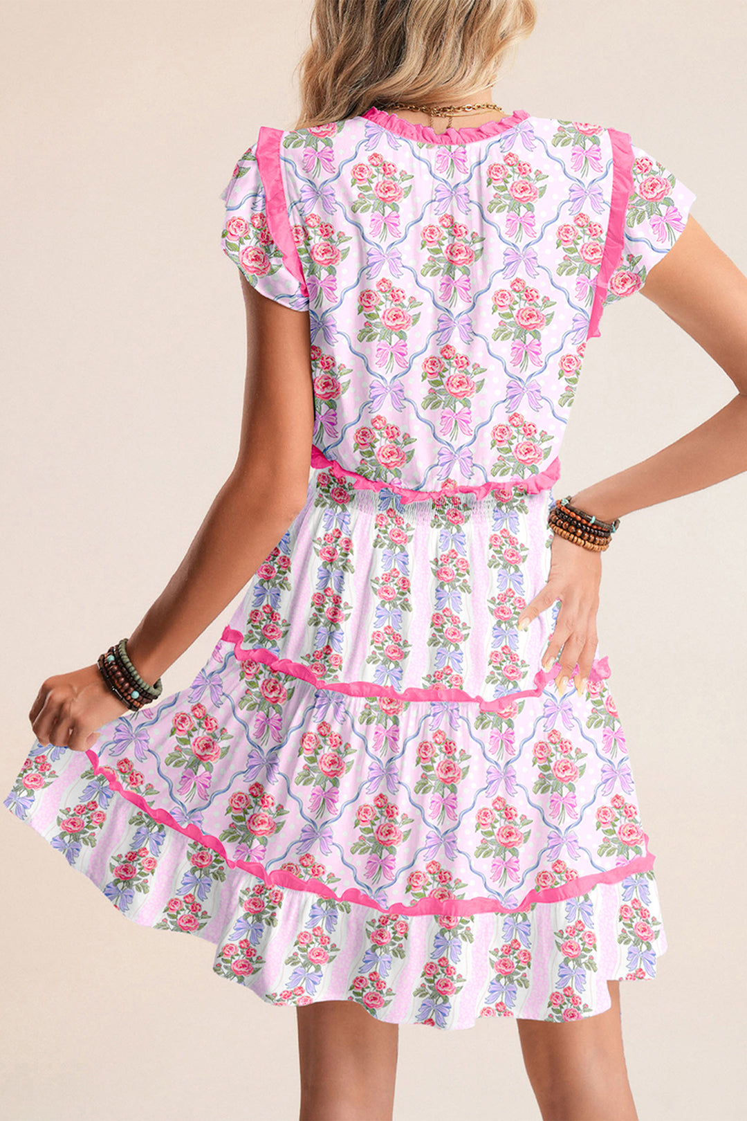 Purple Tiered Ruffles Sleeveless Summer Floral Dress