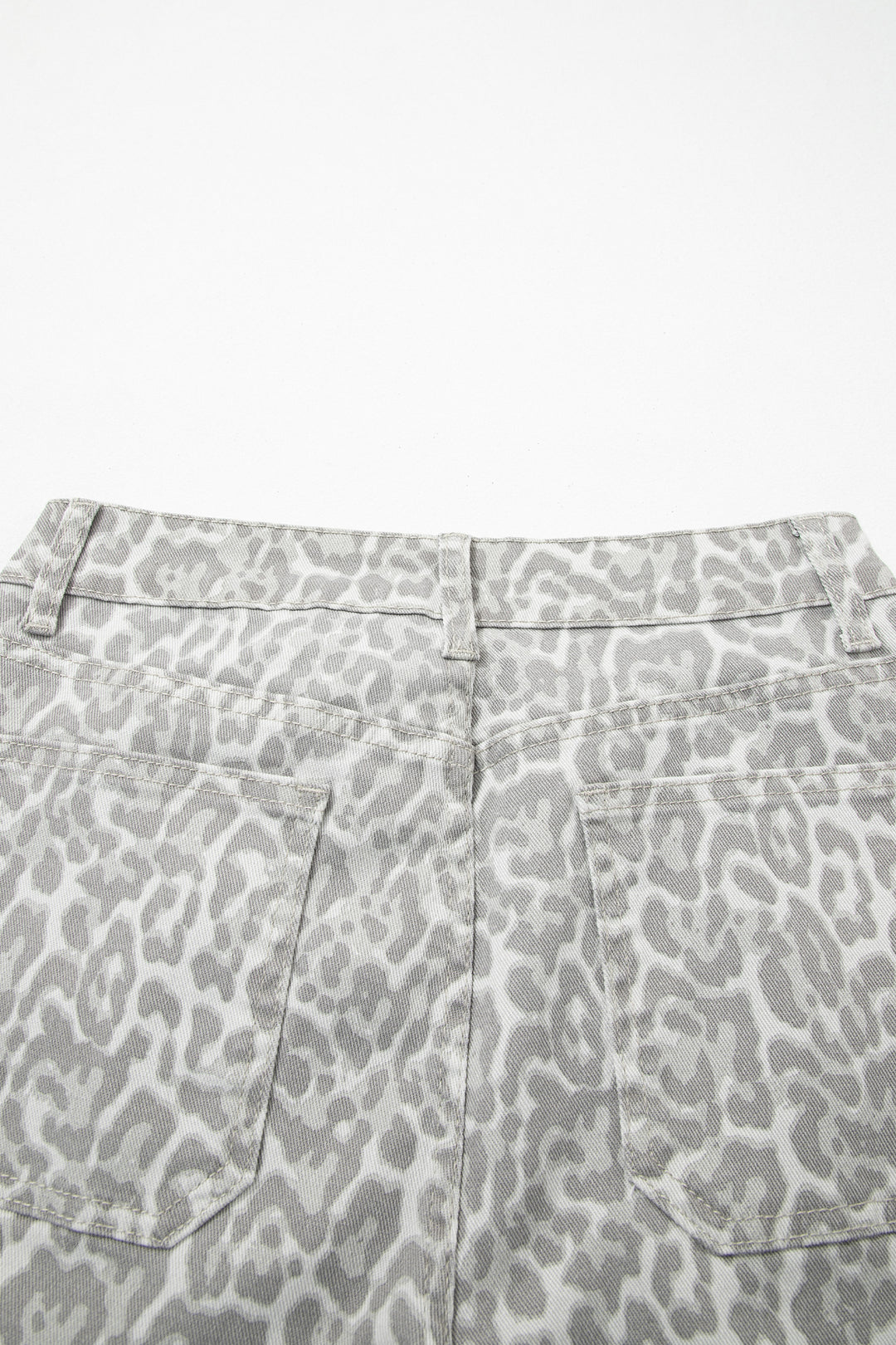 Gray Leopard Frayed Edge Wide Leg High Waist Jeans