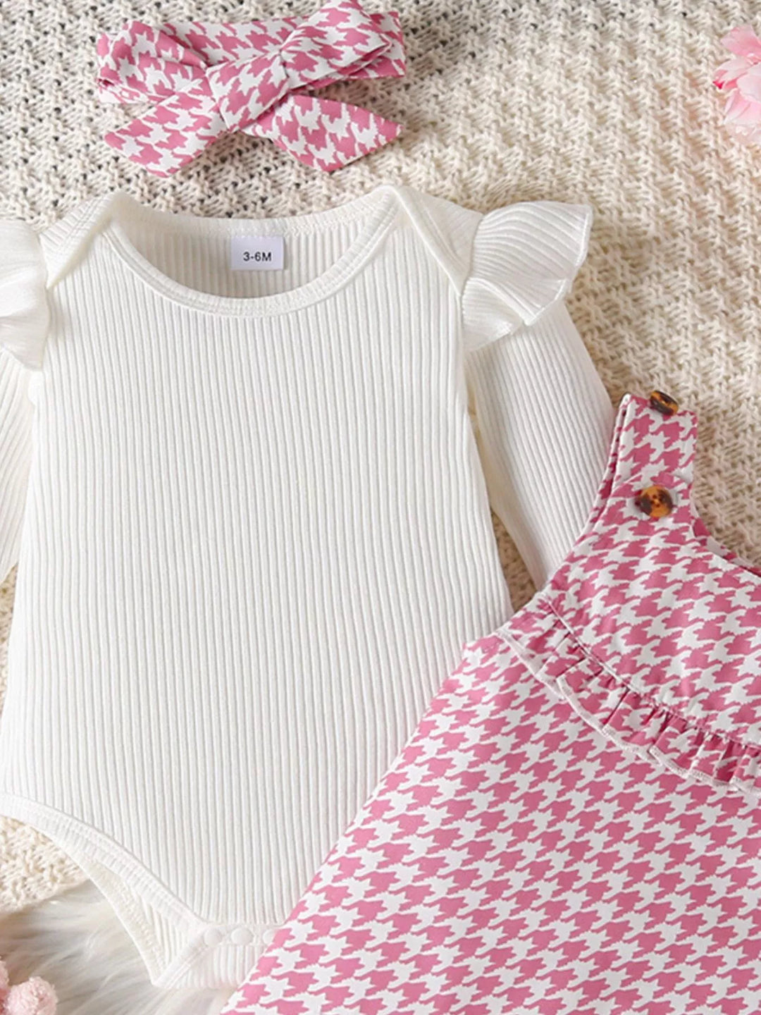 Children's Ruffled Trim Bodysuit and Dress Set with Headband