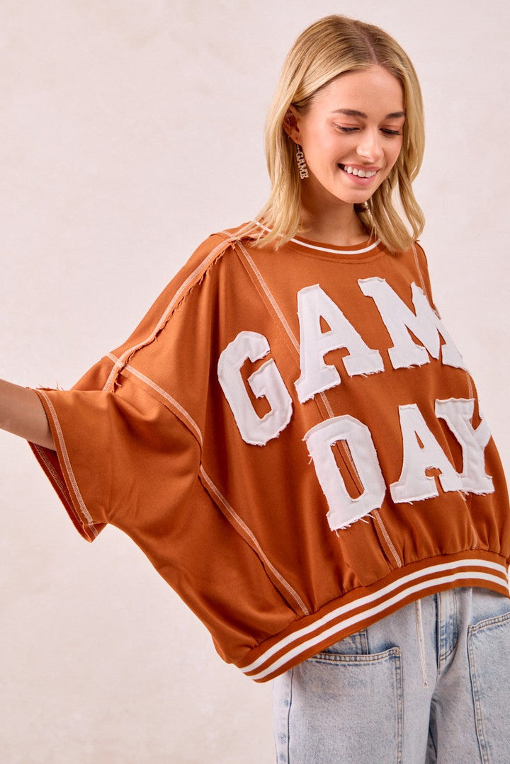 BiBi Gameday Patchwork Stitch Detail French Terry Top