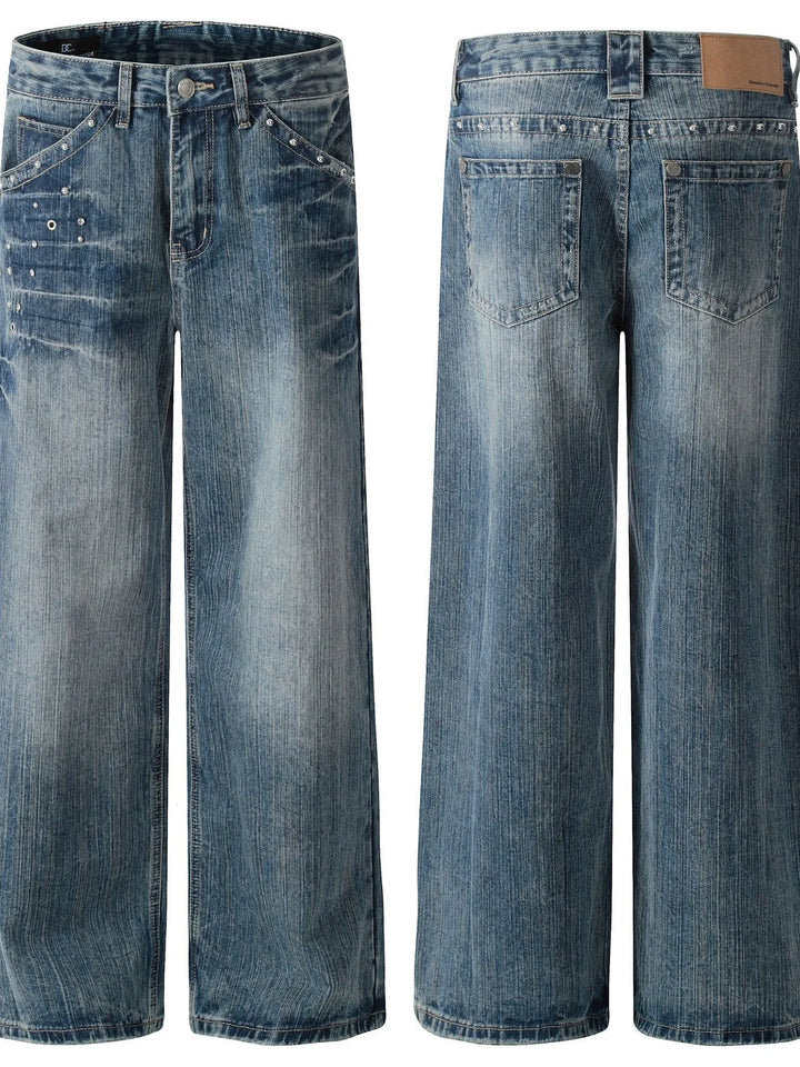 Men's Studded Washed Wide-Leg Jeans