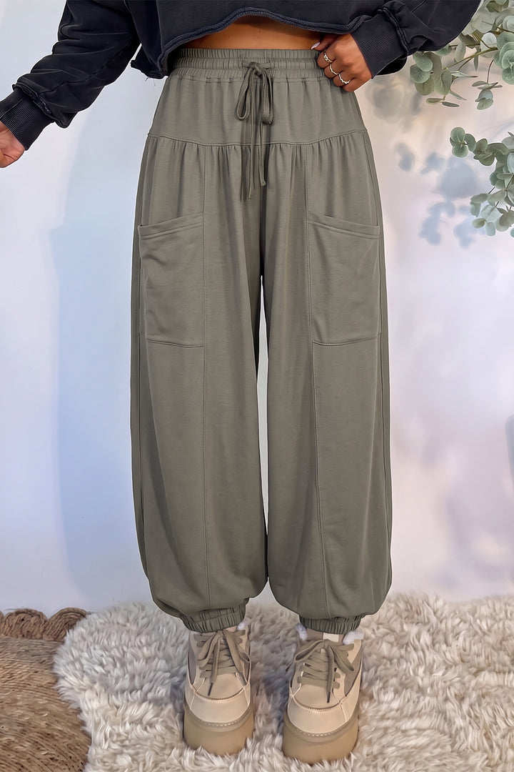 Seagrass Elastic Waist Drawstring Wide Leg Full Length Pants