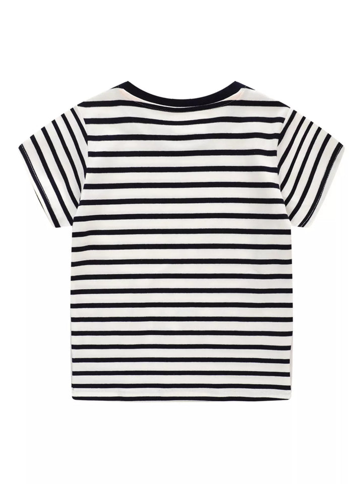 Children's Embroidered Striped Round Neck T-Shirt