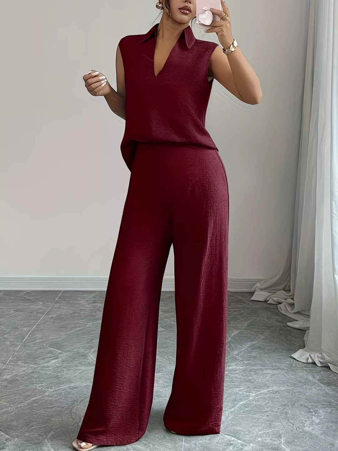 Sleeveless Top and Wide Leg Pants Set