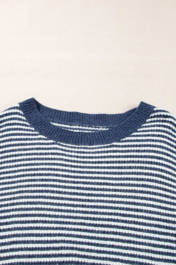 Striped Lantern Sleeve Drop Shoulder Cozy Sweater