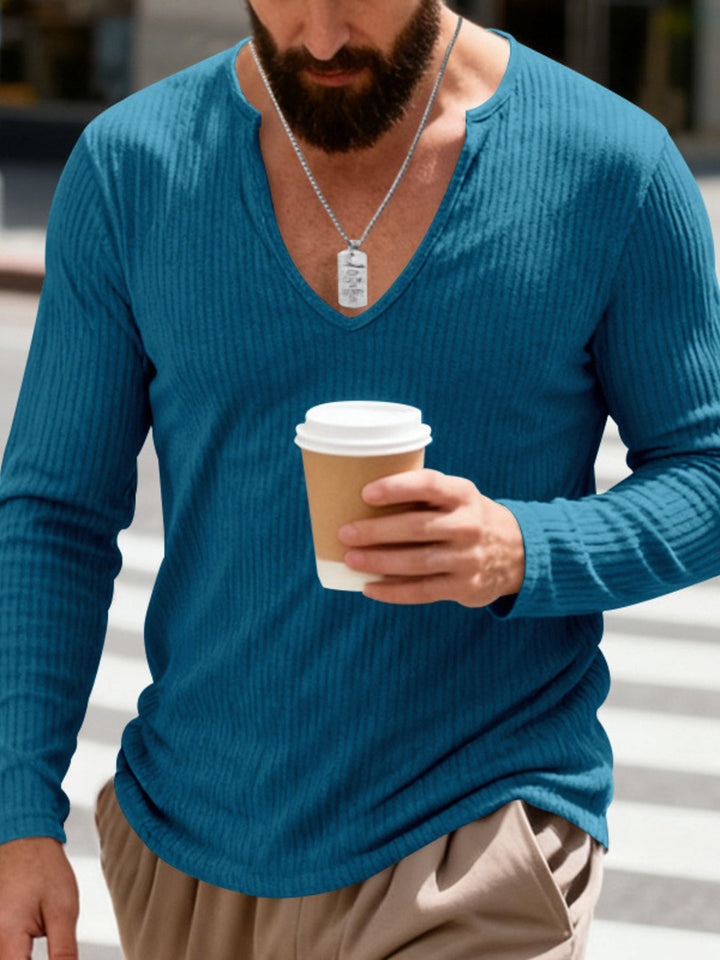 Men's Full Size Casual Ribbed Long Sleeve T-Shirt Plus Size