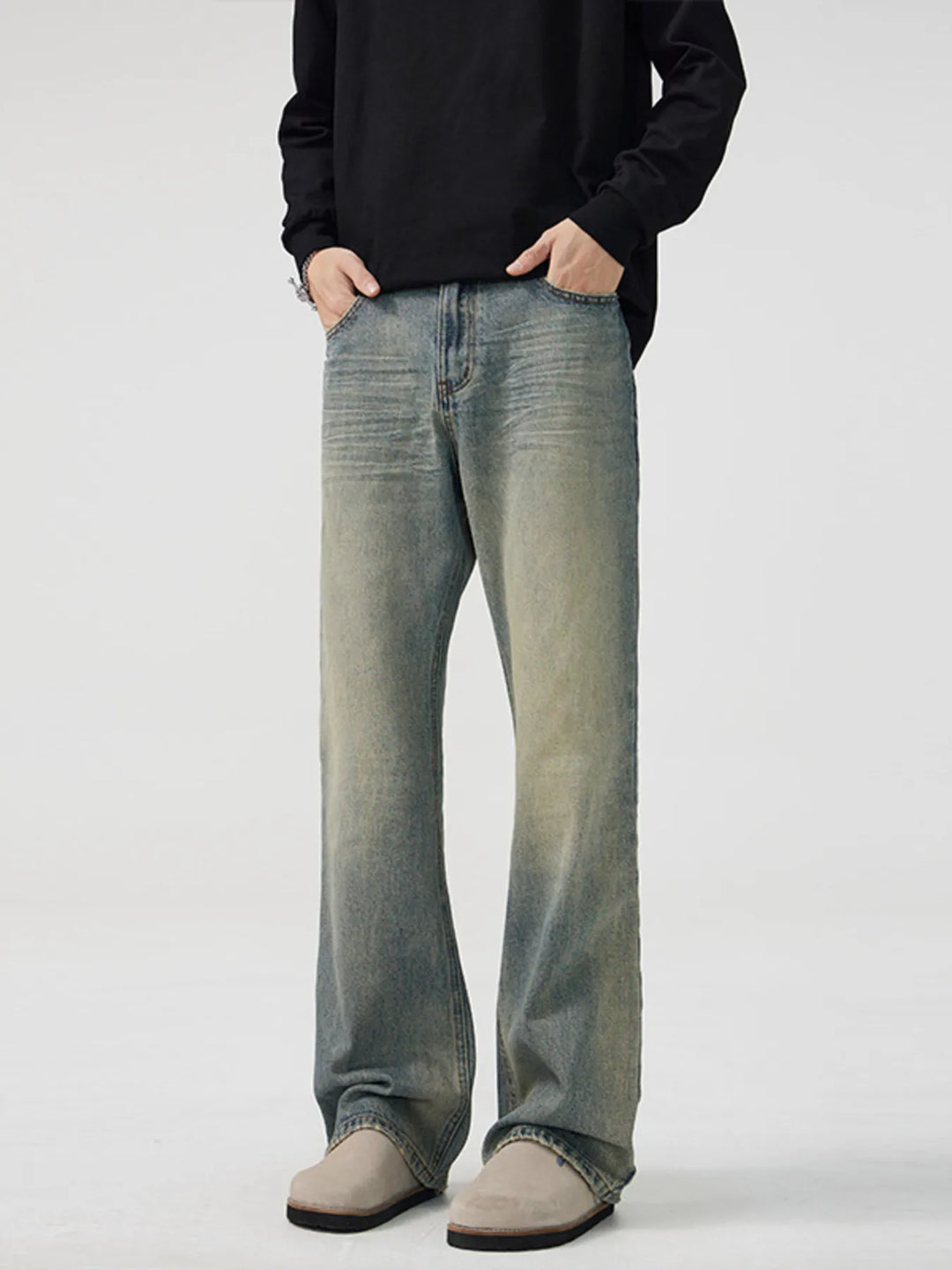 Men's Full Size Wash Wide Leg Bootcut Jeans Plus Size