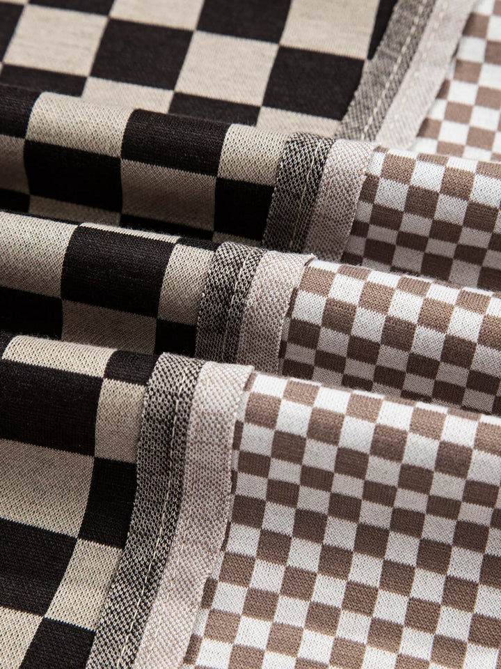 Mixed Checkered Pattern Patchwork High Low Casual Top