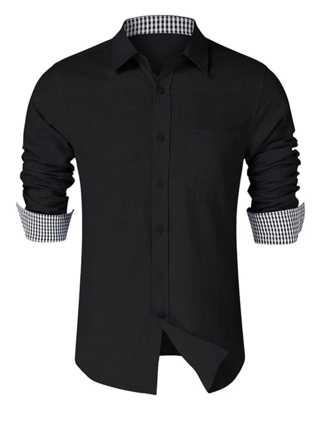 Men's Button-Down Shirt with Gingham Contrast
