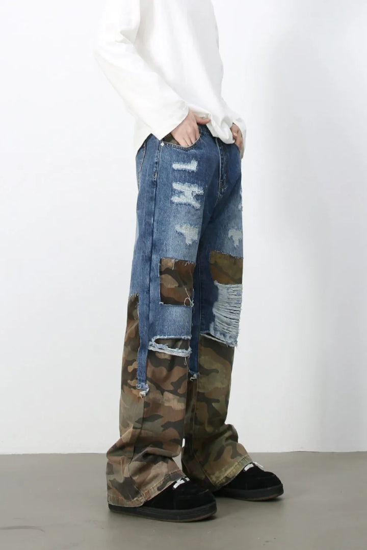 Men's Distressed Camouflage Jeans