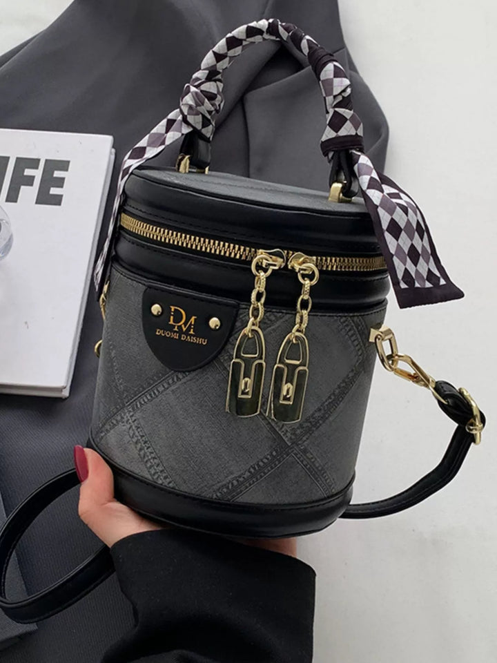 Bucket Crossbody Bag with Scarf Accent