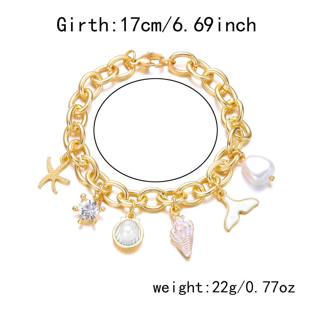 Women's Fashion Starfish Pearl Shell Fishtail Multi-pendant Necklace Bracelet