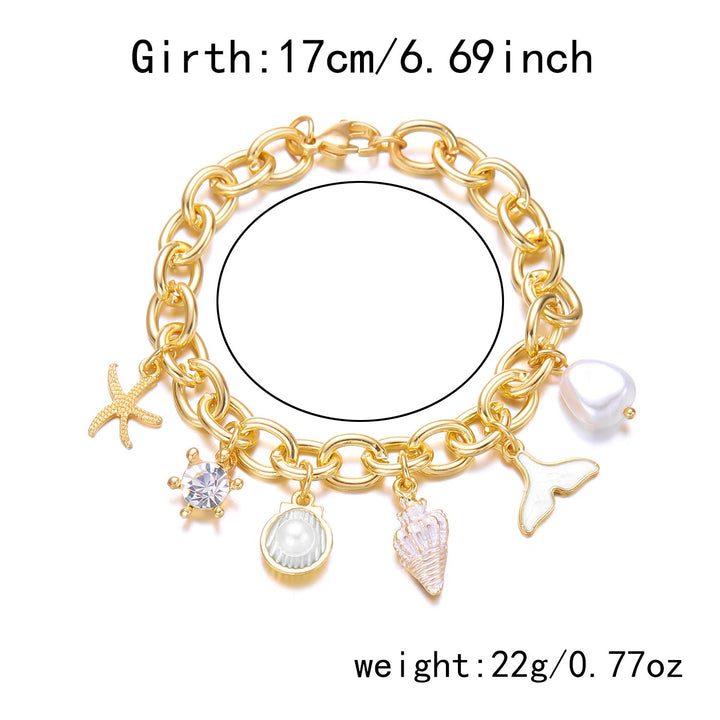 Women's Fashion Starfish Pearl Shell Fishtail Multi-pendant Necklace Bracelet