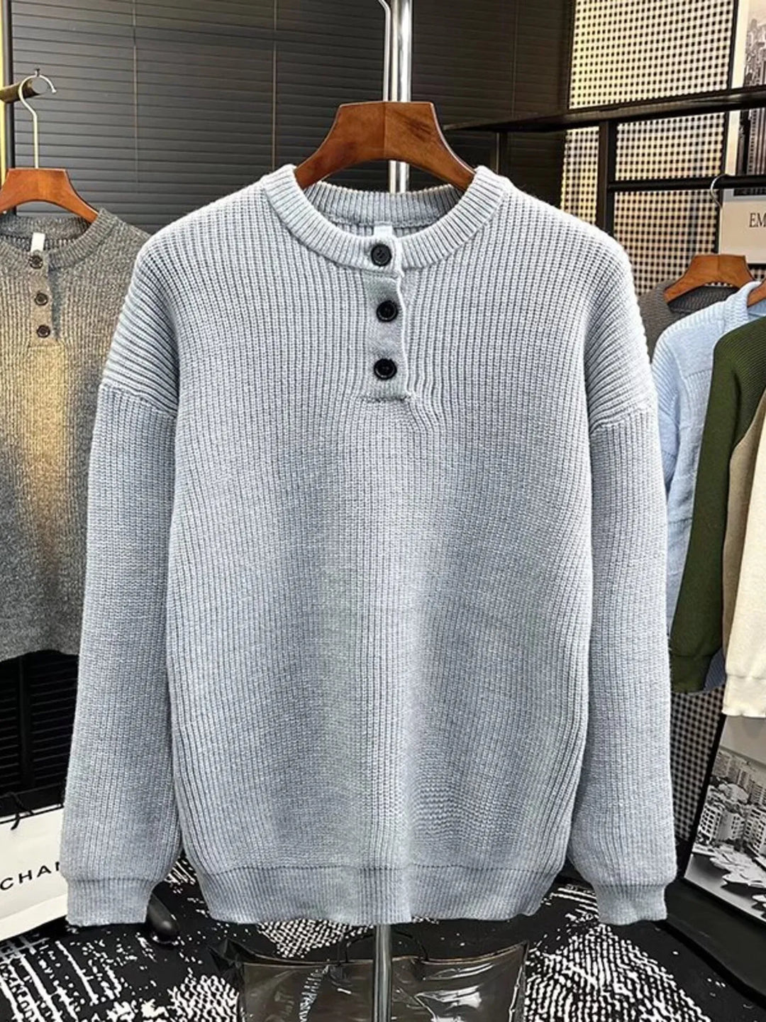 Men's Plus Size Button Detail Dropped Shoulder Sweater