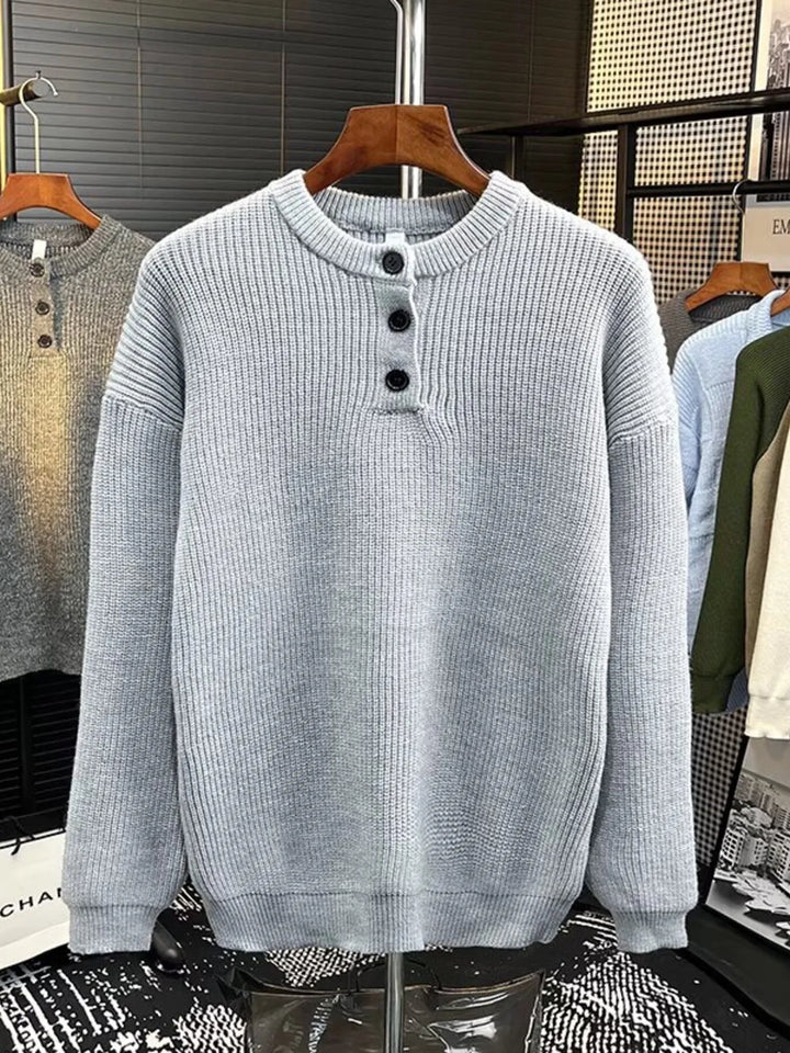 Men's Plus Size Button Detail Dropped Shoulder Sweater