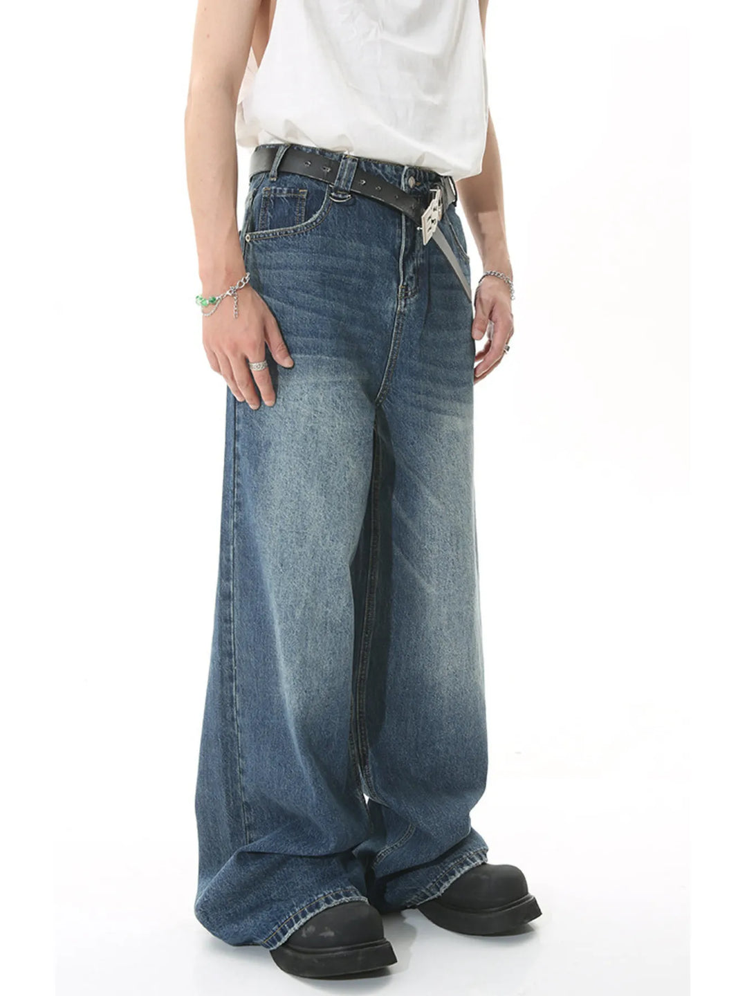 Men's Full Size Vintage Wash Wide Leg Jeans Plus Size