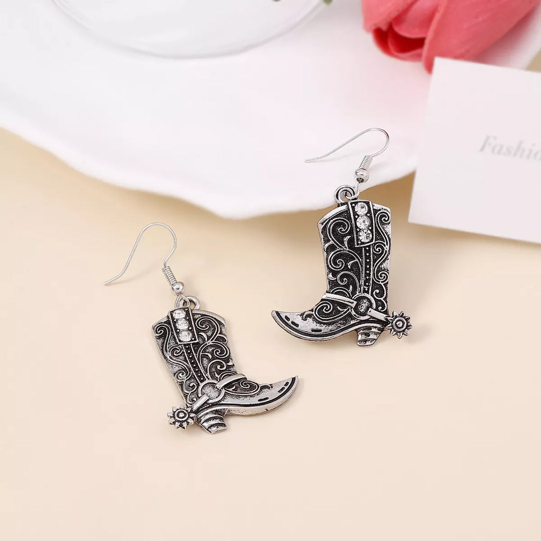 Vintage Western Cowboy Boot Dangle Earrings