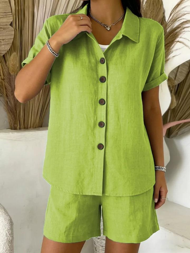 Full Size Button-Up Shirt and Shorts Set Plus Size