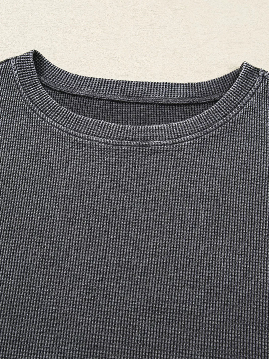 Waffle Knit Patchwork Long Sleeve Loose Sweatshirt