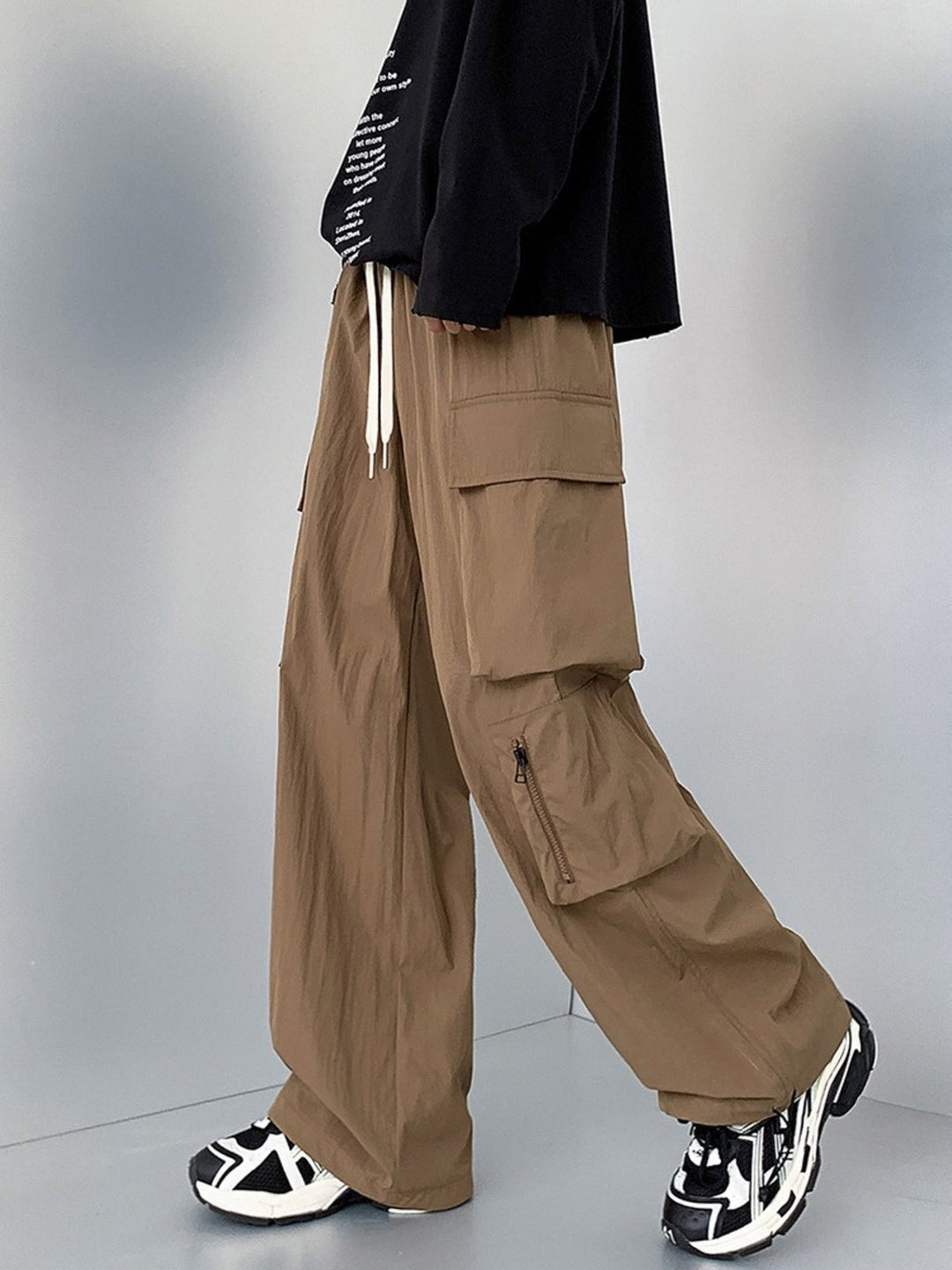Men's Plus Size Loose Fit Cargo Pants with Drawstring
