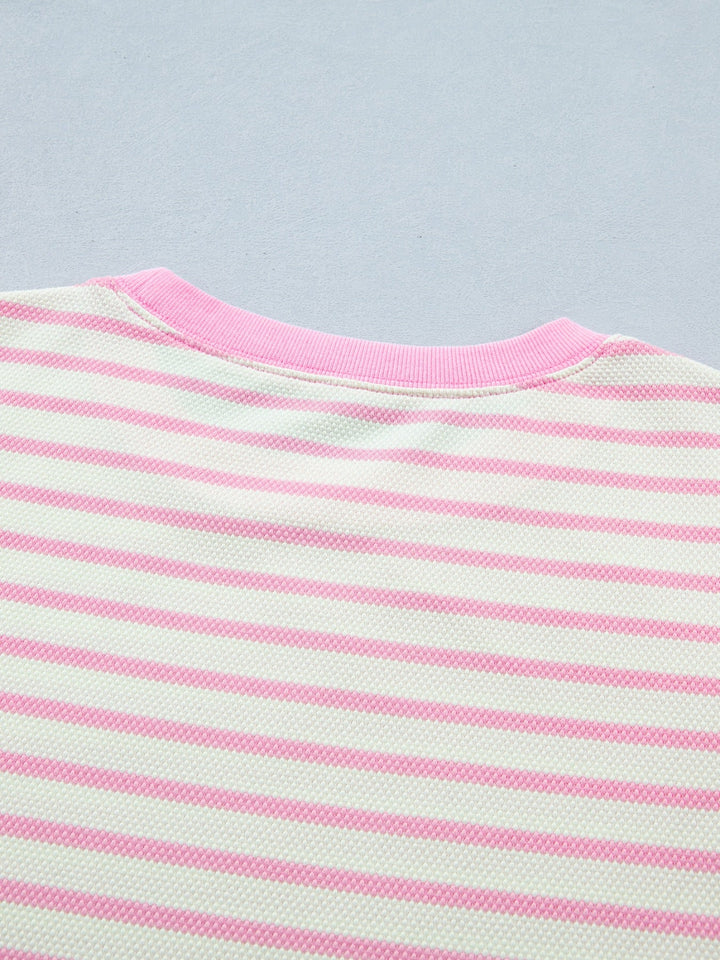 Stripe Ruffled Short Sleeve Patchwork Blouse