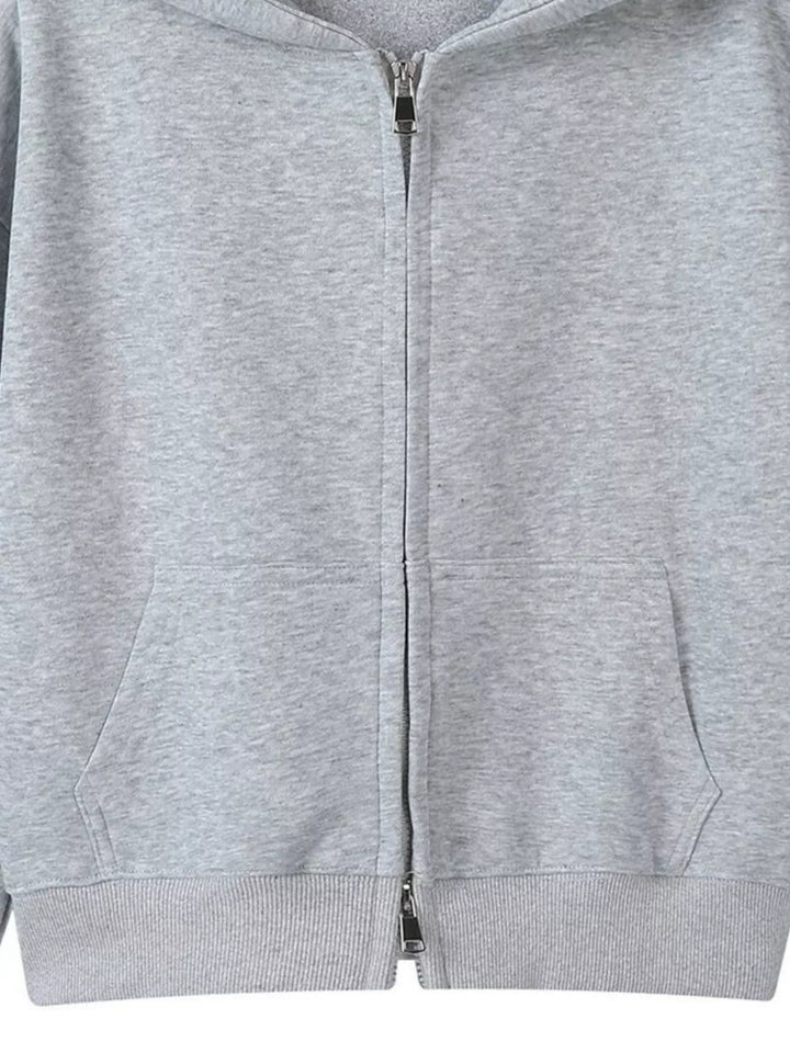 Full Size Casual Zip-Up Long Sleeve Hoodie Plus Size