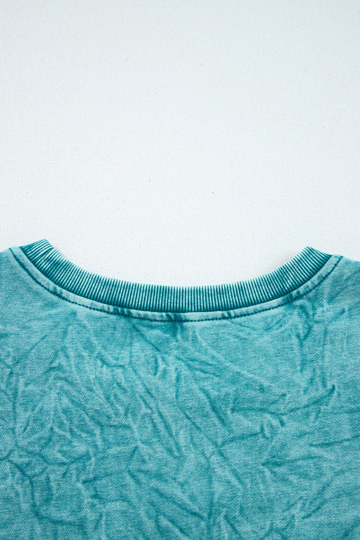 Sea Green saved by grace Letter Embroidery Mineral Wash Loose Sweatshirt