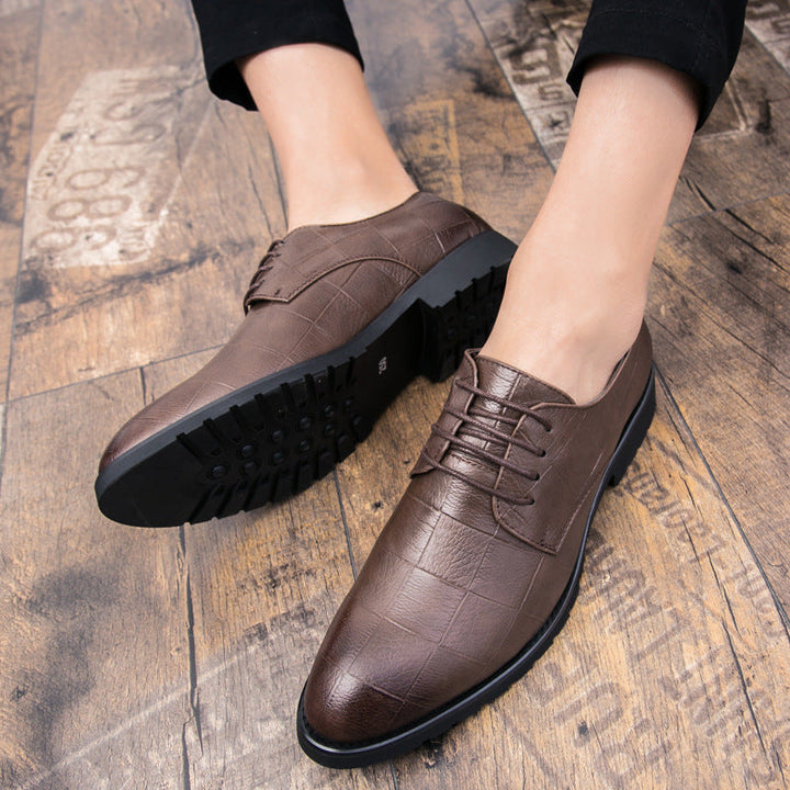 Mens Leather Korean-style Trendy Lace-up Casual Footwear British Business Formal And Leisure Shoes