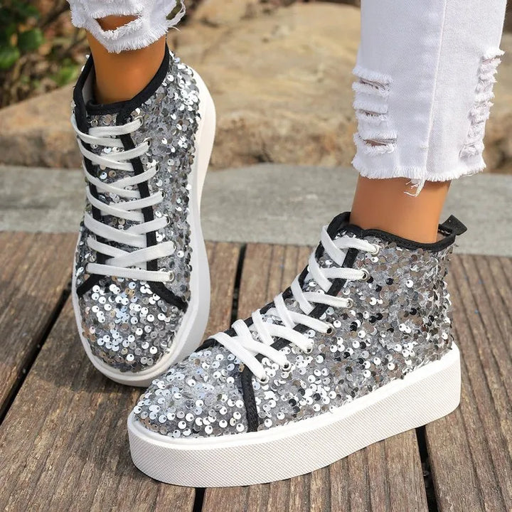 Sequin Round Toe Platform Sneakers