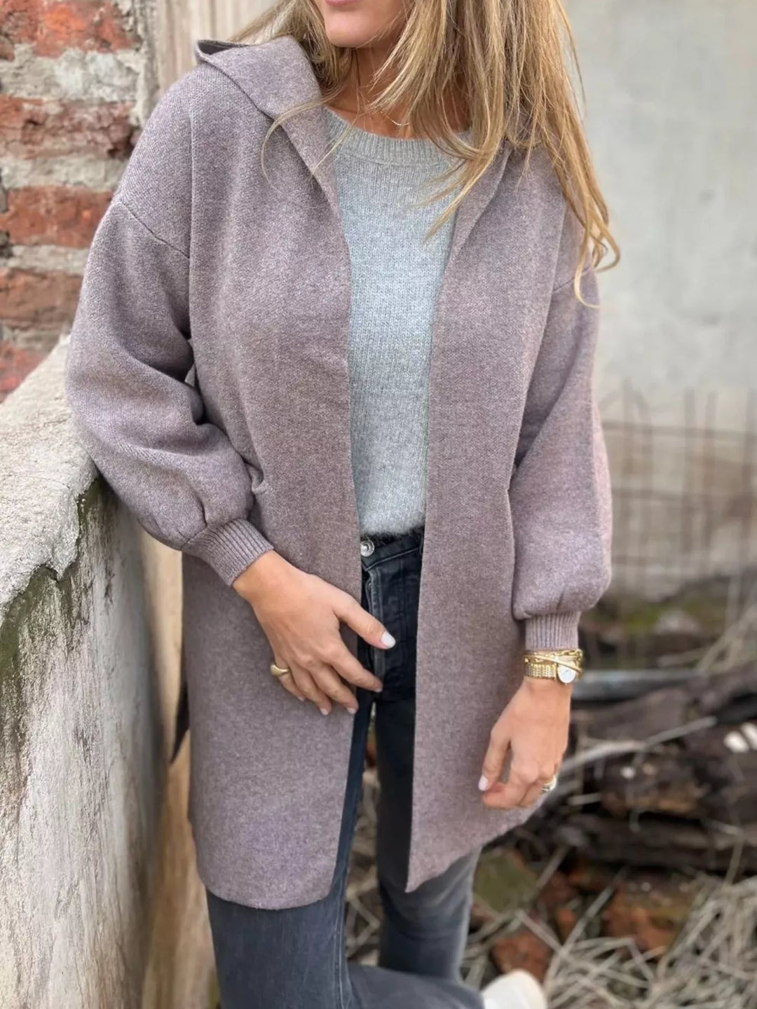 Full Size Open Front Drop Shoulder Hooded Cardigan Plus Size