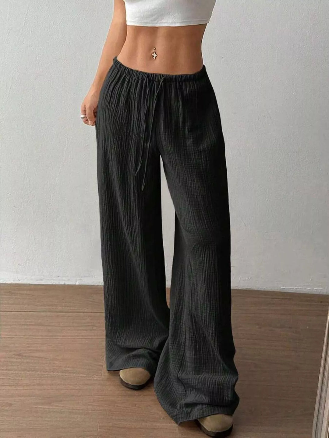 Full Size Drawstring Wide Leg Pants Plus Size