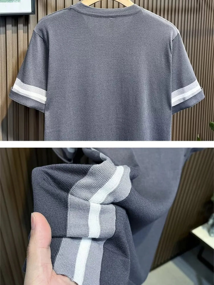 Men's Full Size Contrast Shoulder Stripes Round Neck T-Shirt Plus Size
