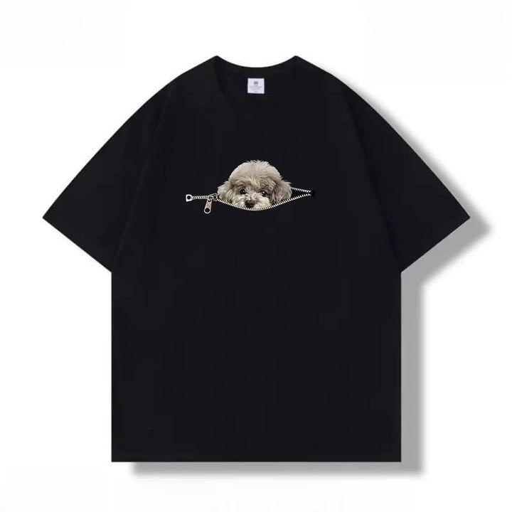 Plus-size Cotton Zip-up Dog-print Casual Summer Couple T-shirts