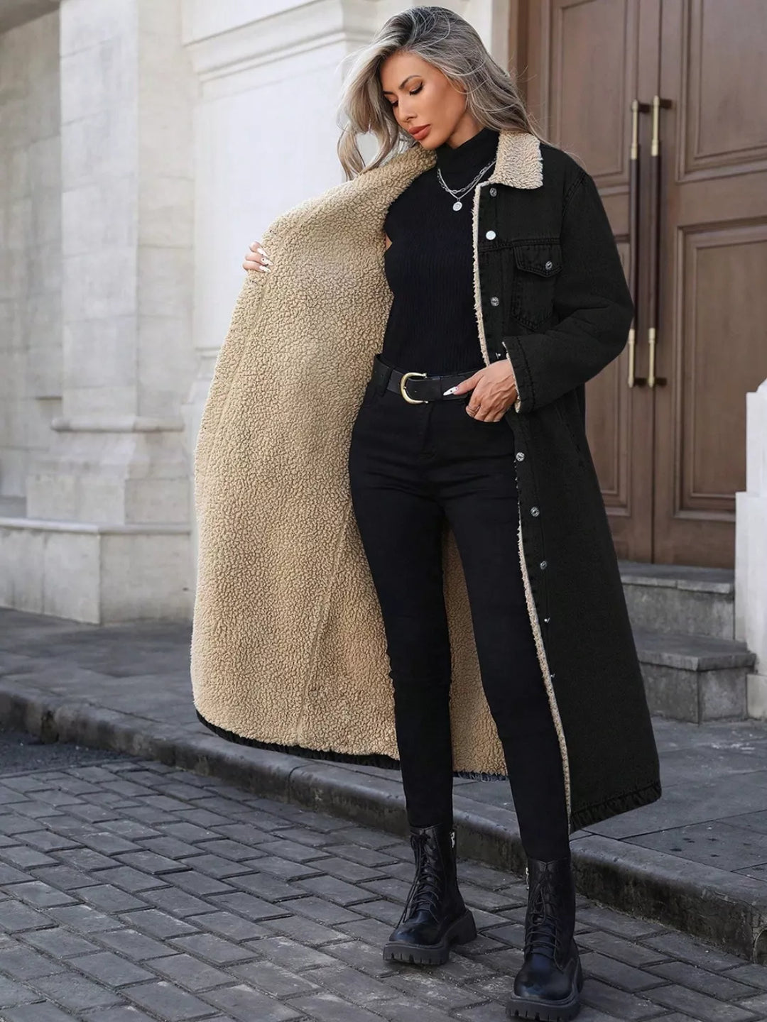 Sherpa Lined Longline Denim Jacket