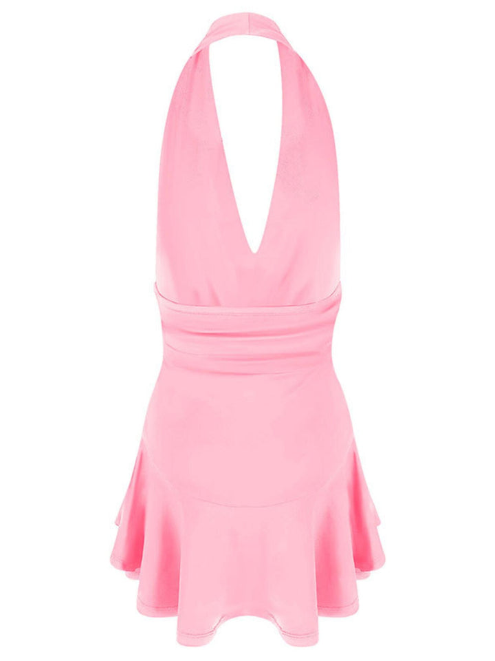 Halter Neck Ruffle Hem Mini Dress
