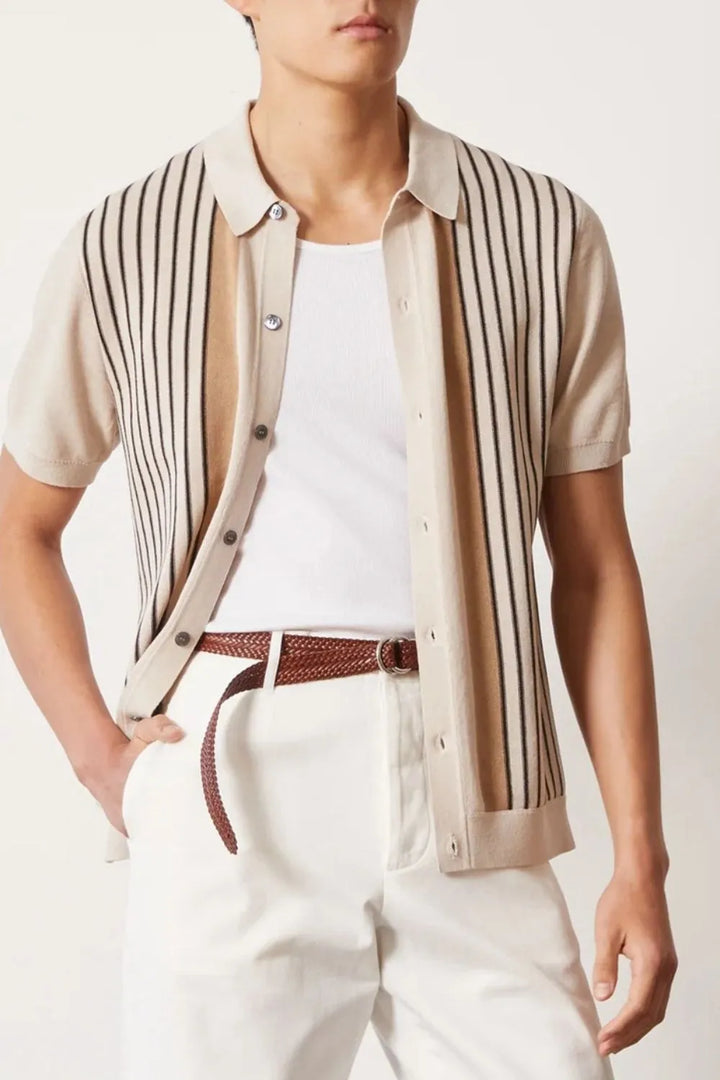 Men's Plus Size Striped Button Up Short Sleeve Shirt