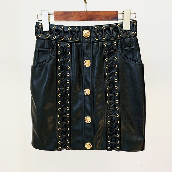 Fashion Heavy Industry Eyelet Rope Slim-fit Leather Coat Suit Jacket