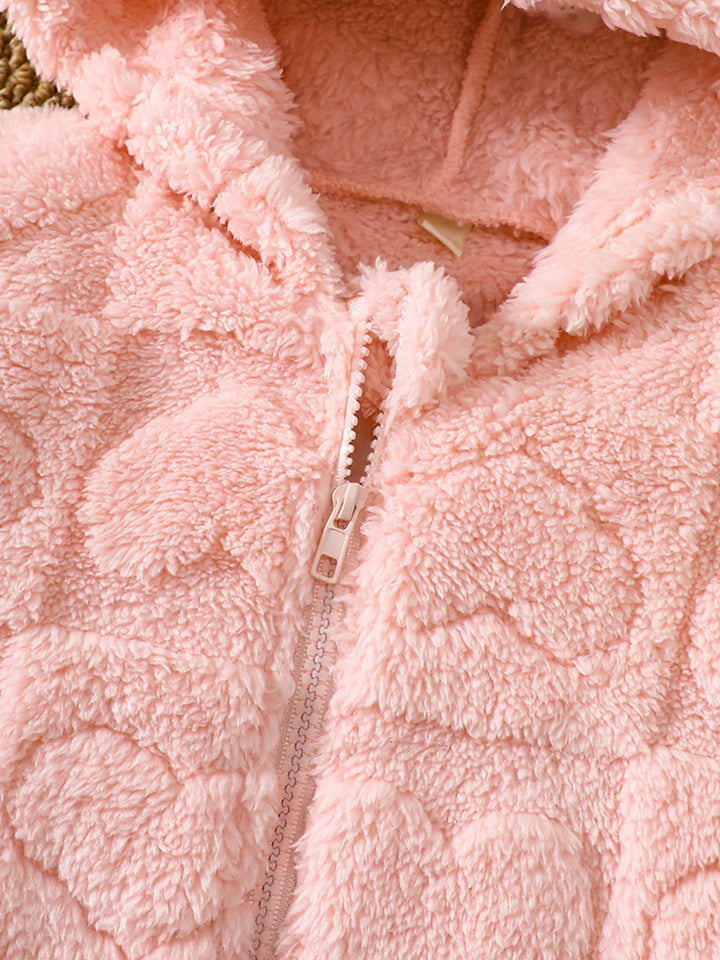Children's Heart Pattern Fuzzy Hooded Outerwear