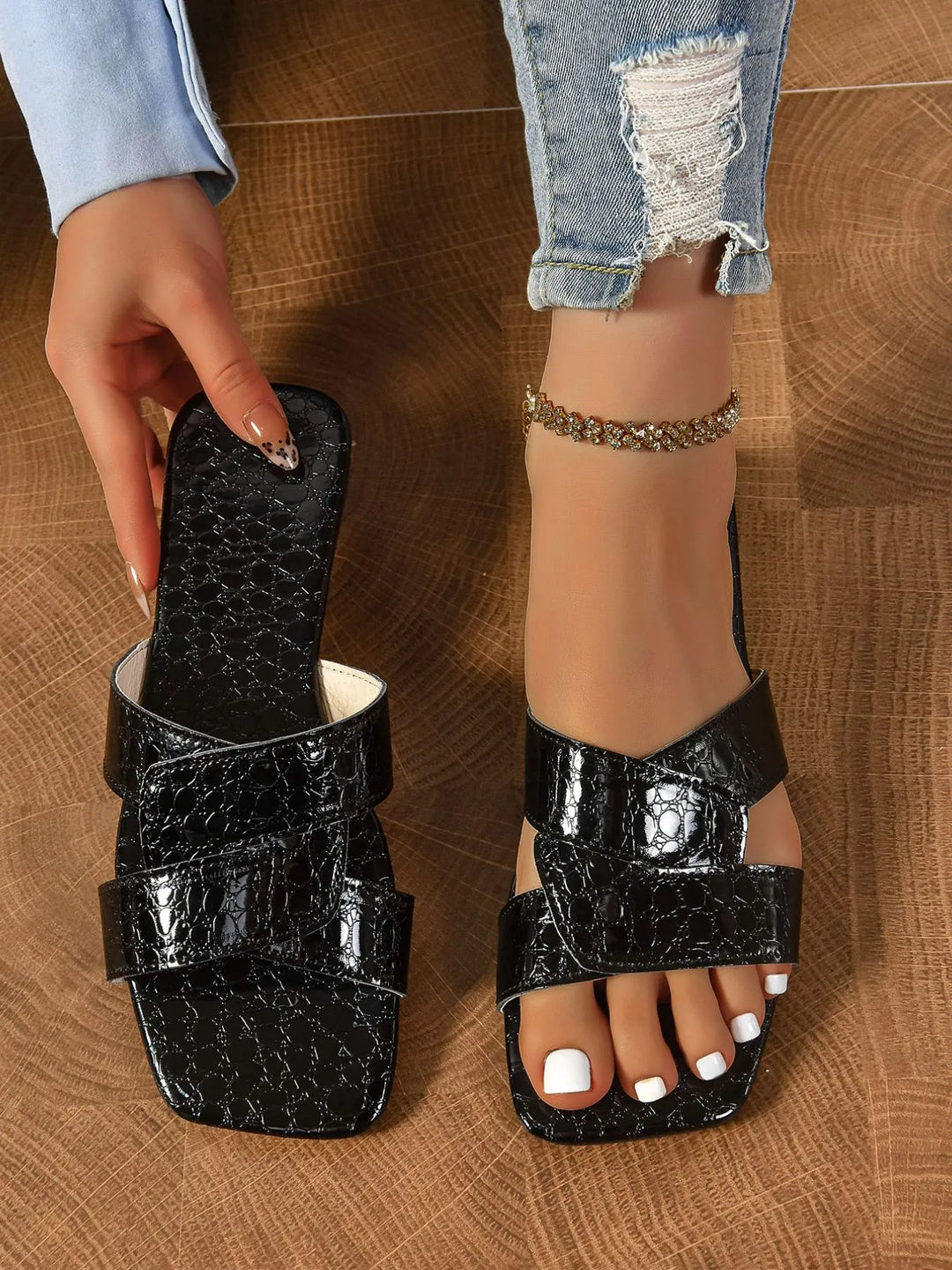 Cutout Open Toe Flats Slippers
